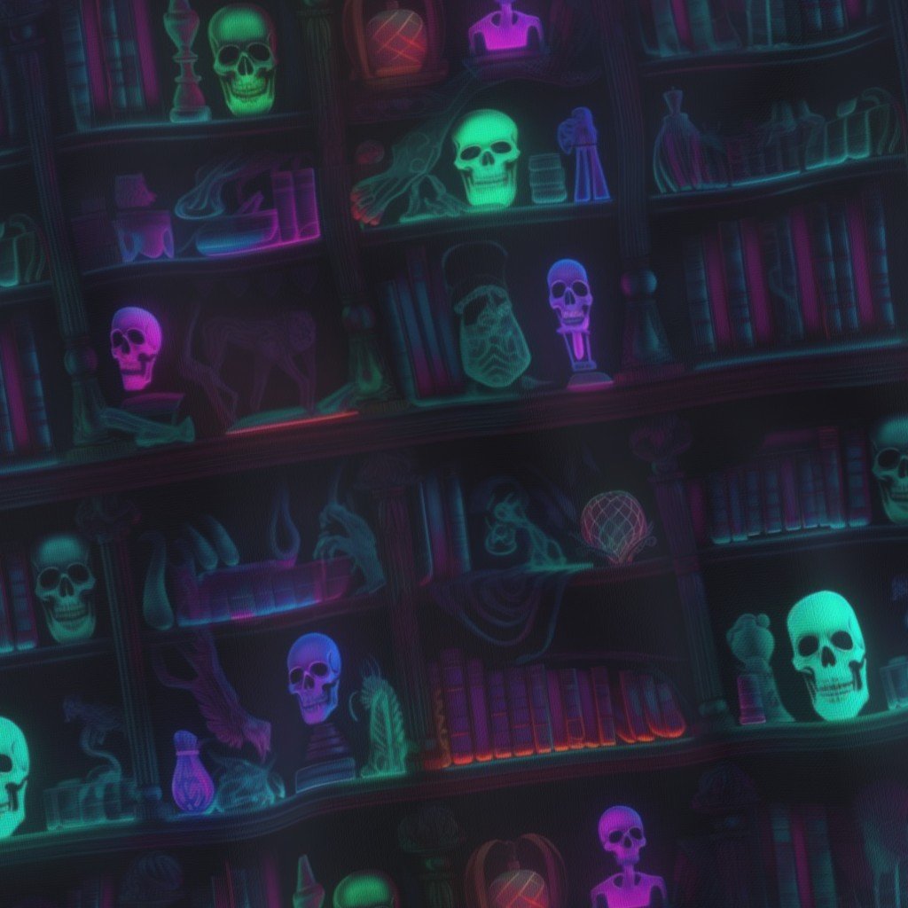 Small Spooky Photo realistic Dark Academia Bookshelves in Bright Fabric dark academmia fabric