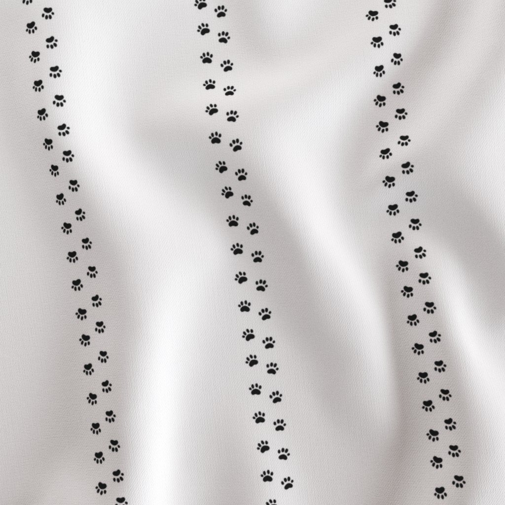 Large Cat Paw Prints in Black in Double Stripes on White Fabric black on white fabric