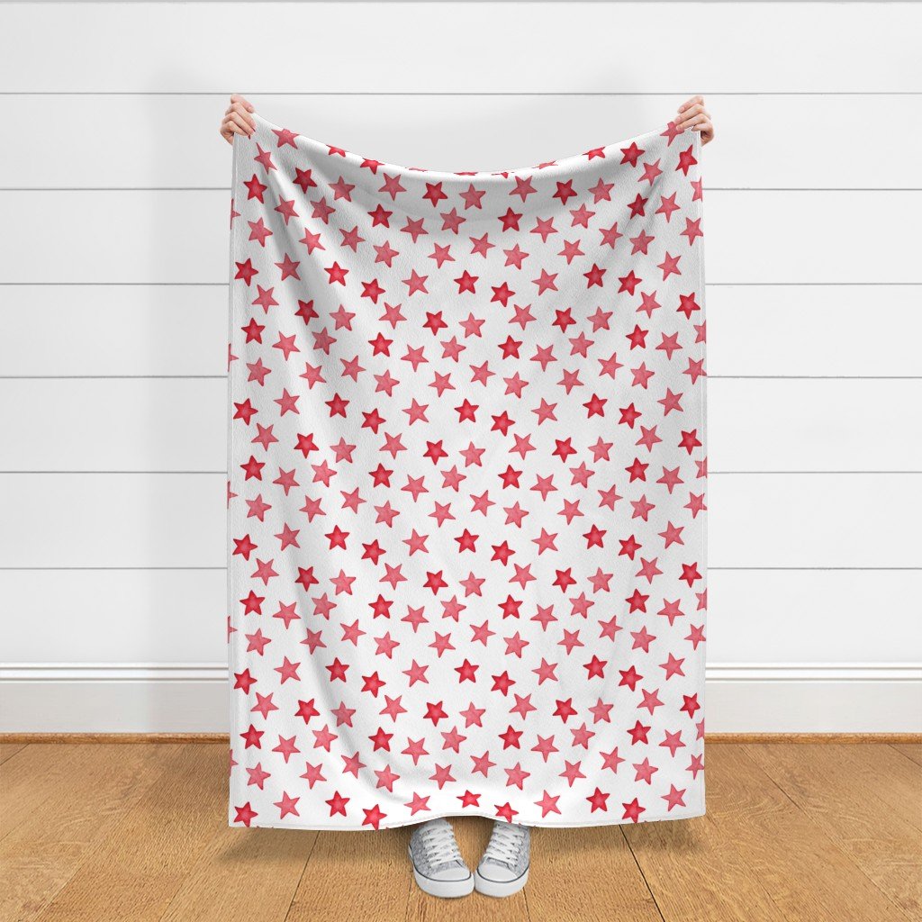 Large Faded Red Christmas Stars on White Fabric christmas pattern fabric