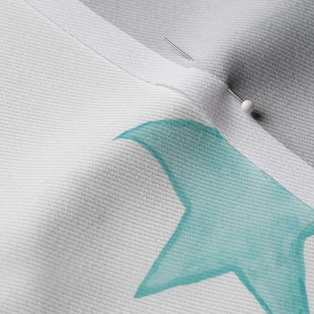Large Faded Aqua Christmas Stars on White Fabric aqua blue stars fabric
