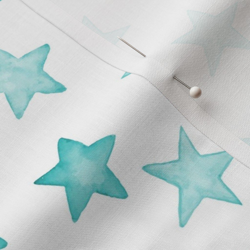 Faded Aqua Christmas Stars on White Fabric aqua star fabric