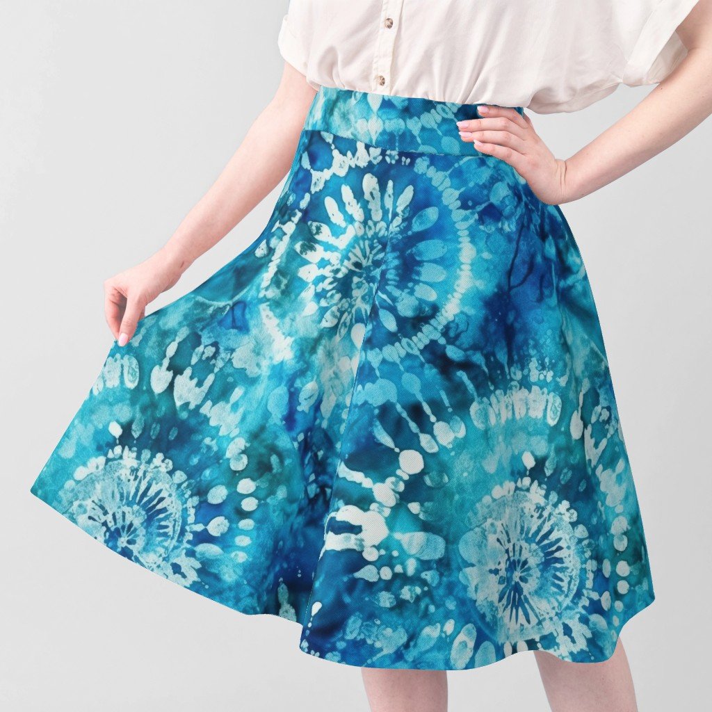 Jumbo Tie Dye Batik in Bright Blue Circling Swirls on Teal Fabric boho dye fabric