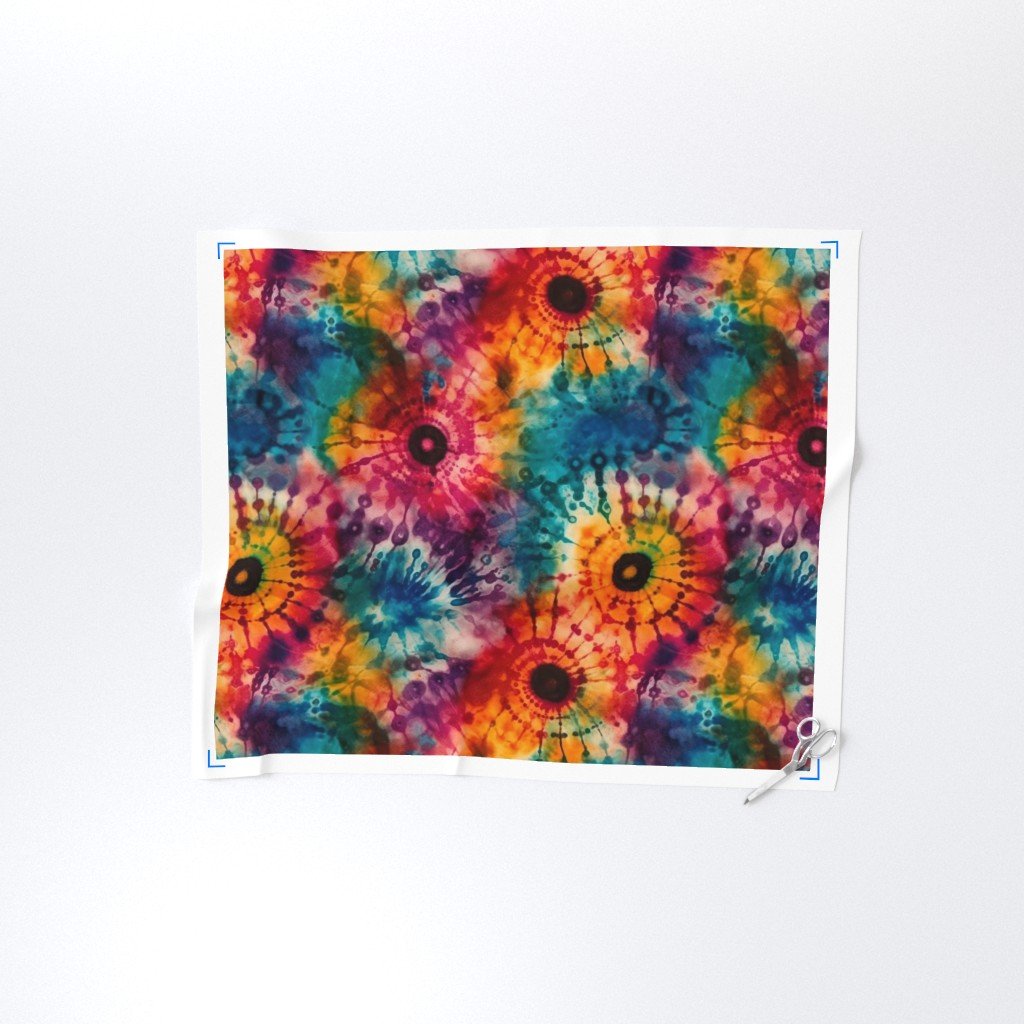 Jumbo Tie Dye Batik in Bright Multi Rainbow Colors Circling Swirls Fabric dip dye fabric