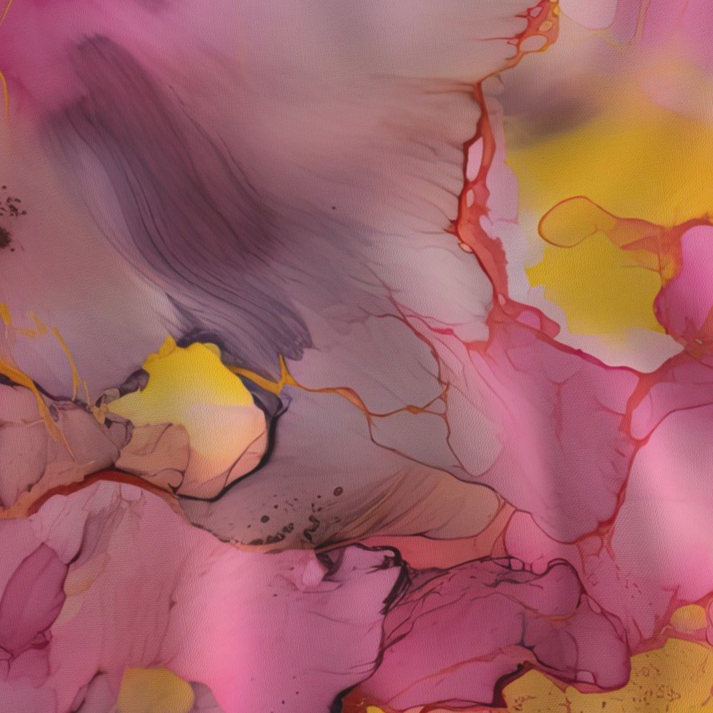 Dawn Pink Yellow and Rose Gold Alcohol Ink Liquid Swirls Fabric dawn ink fabric