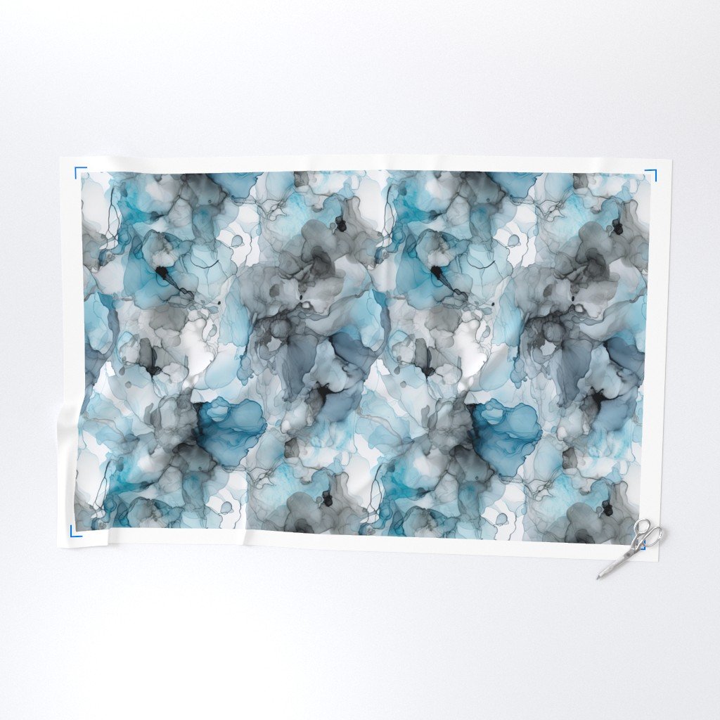 Dusk Blue Grey Alcohol Liquid Ink Swirls Fabric blue grey fabric