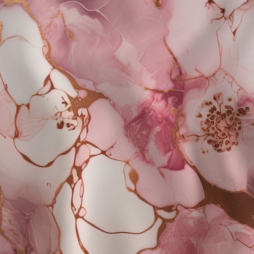 Pale Pink and Rose Gold Alcohol Ink Liquid Swirls Fabric liquid ink fabric