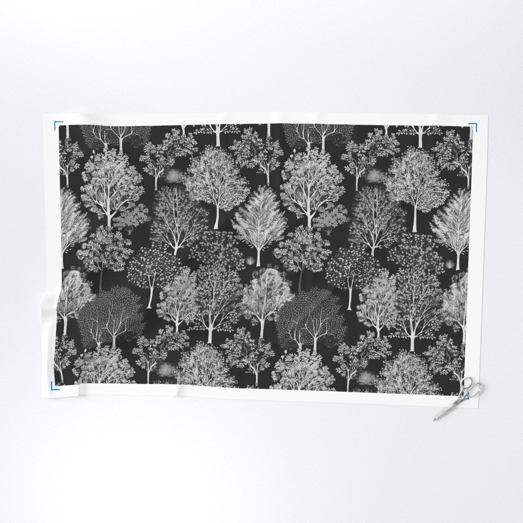 New England Endless Forest Trees Winter in Grey Porcelain Glaze Fabric grey forest fabric