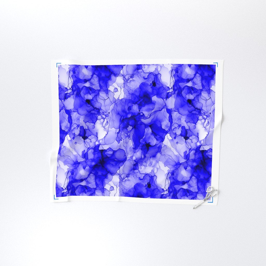 Alcohol Liquid Ink Swirls in Royal Blue Porcelain Glaze Fabric alcohol blue fabric