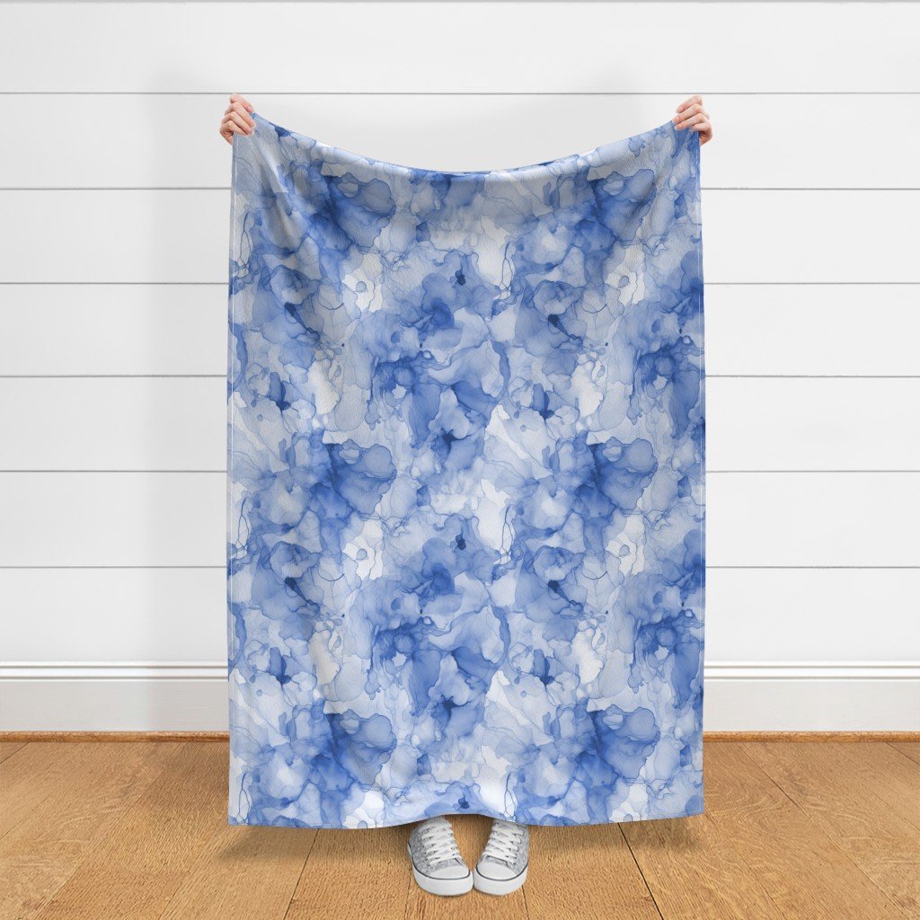 Alcohol Liquid Ink Swirls in Light Blue Porcelain Glaze Fabric alcohol blue fabric
