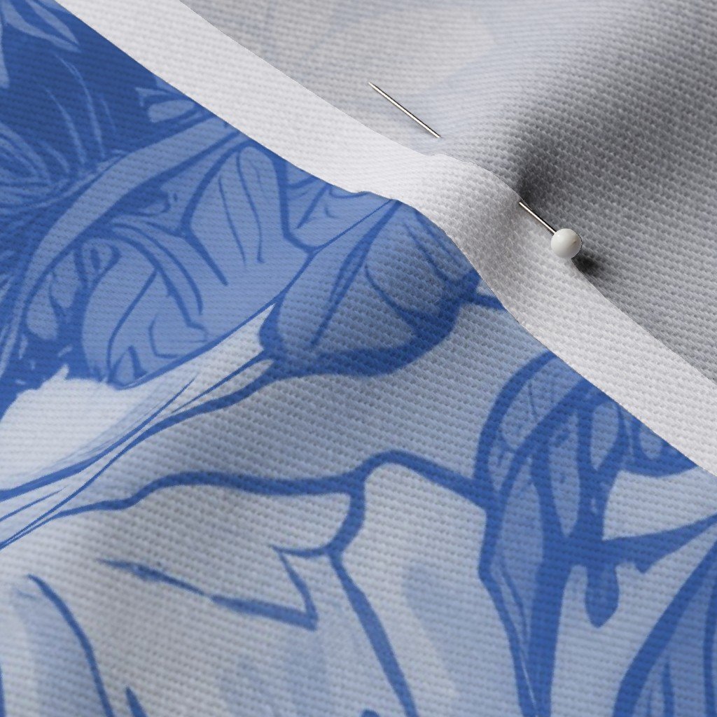 Vintage Hawaiian Landscape in Light Blue Porcelain Glaze Fabric hawaiian landscape fabric