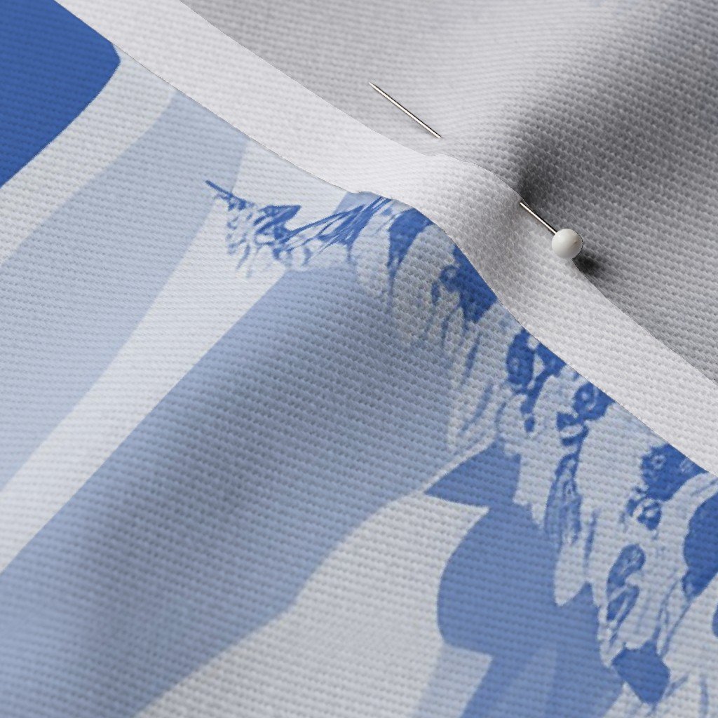 Small Montana Winter Cabins Montana with Evergreens in Mid China Blue Fabric blue glaze fabric