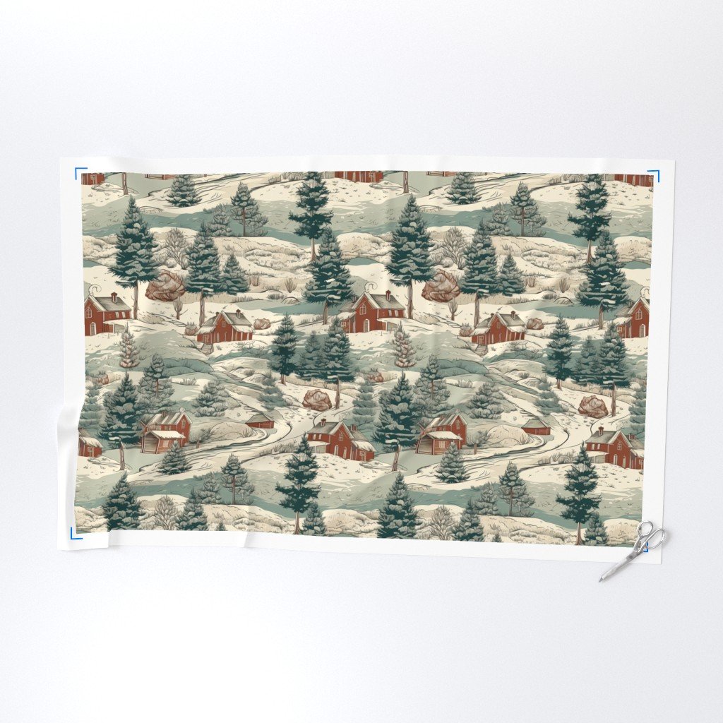 Small Montana Winter Cabins Montana with Evergreens Fabric montana trees fabric