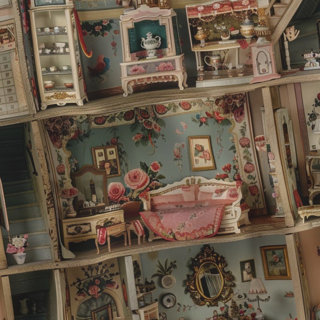 Quaint and Charming Dollshouse Rooms with Ditsy Decor 3 Fabric doll rooms fabric