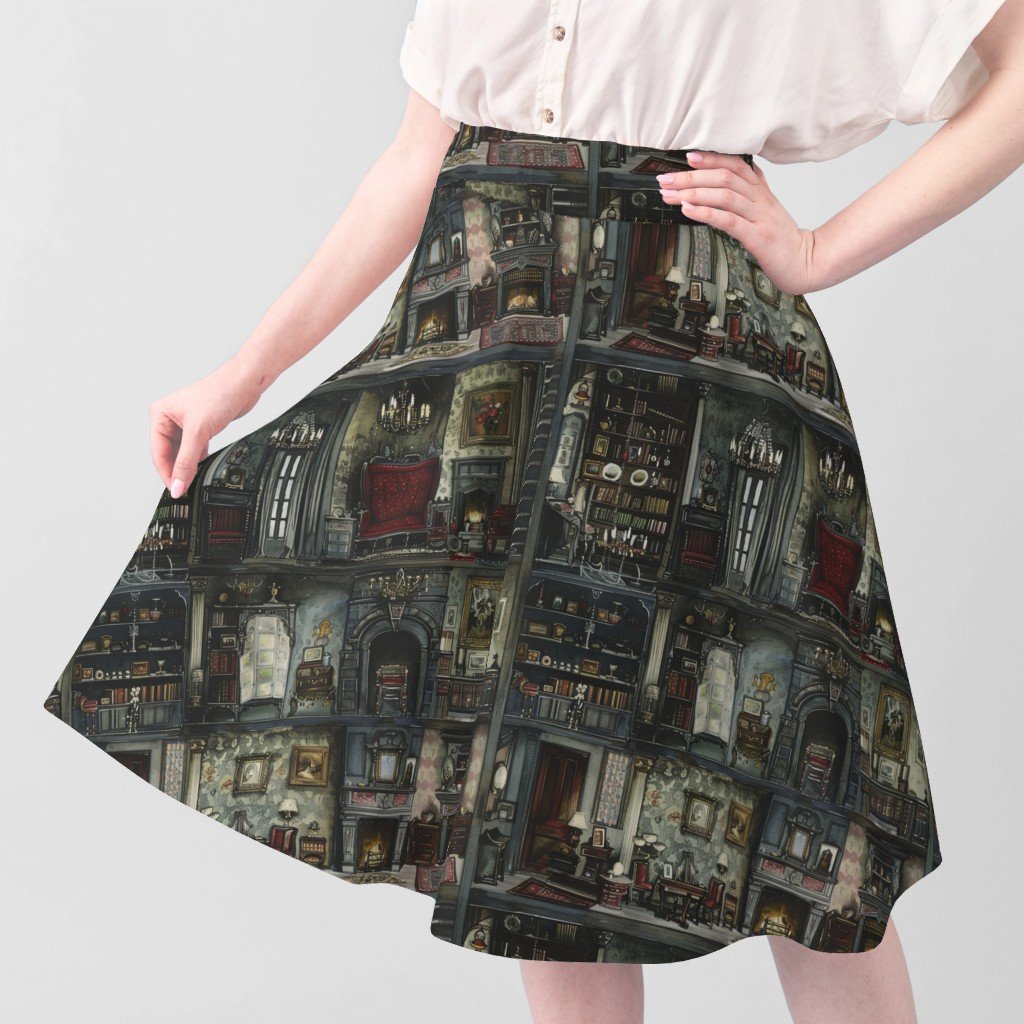 Victorian Gothic Dollshouse with Dark Academia Watercolor Decor 3 Fabric design fabric