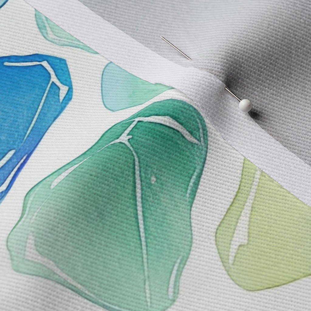 Blue and Green Shards of Tumbled and Scattered Watercolor Seaglass Fabric blue and green fabric