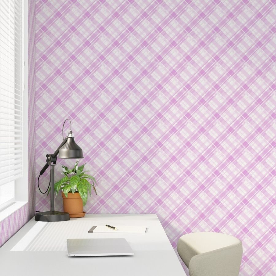 Faded Madras Diagonal Plaid in Pink Wallpaper faded cotton wallpaper