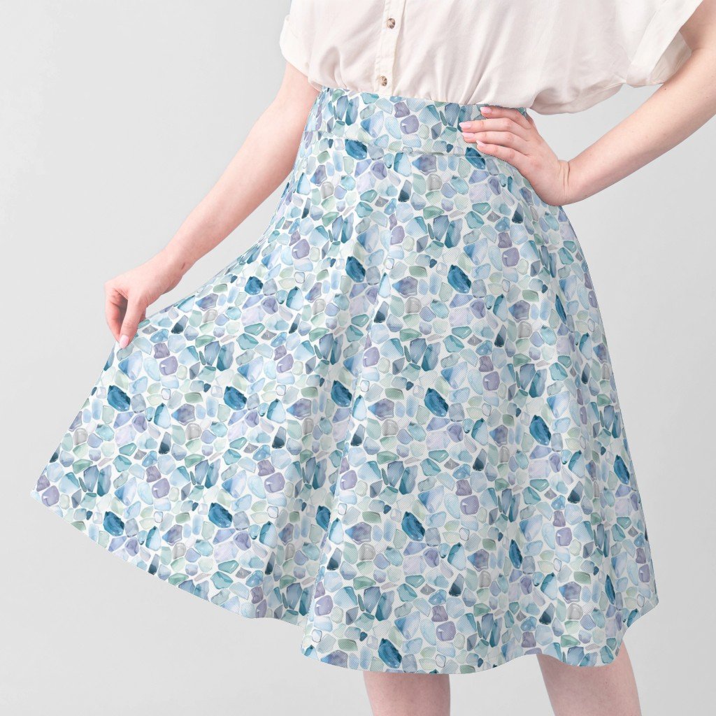 Small Blue and Lilac Shards of Tumbled and Scattered Watercolor Fabric artistic pattern fabric