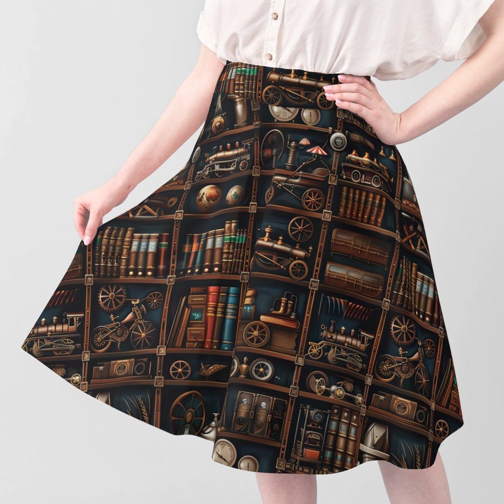 Vintage Steampunk Bookcase with Intricate Mechanical Wonders Fabric antique fabric