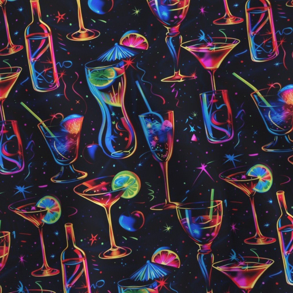 Electric Celebration Neon Cocktails in the Night Fabric cocktail pattern fabric