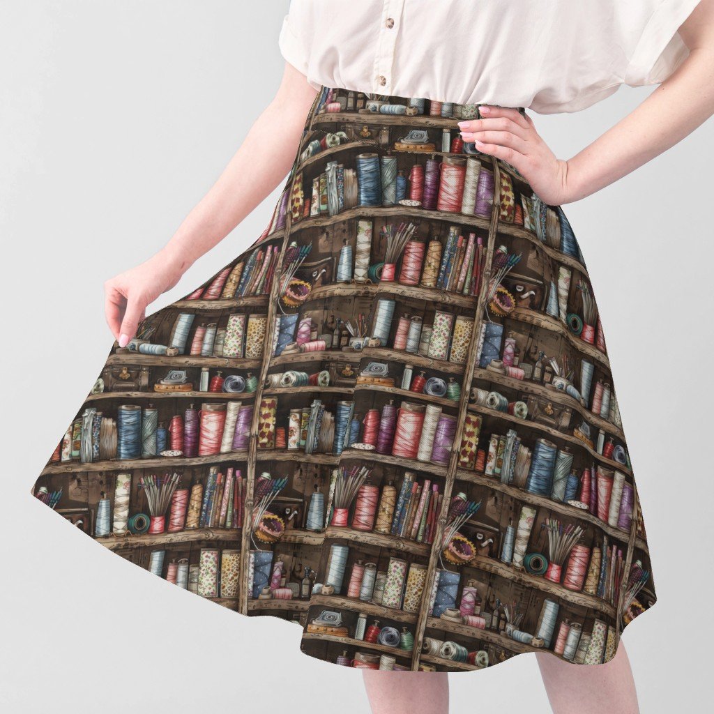 Vintage Bookcase Filled with Fabric Bobbins and Sewing Spools Fabric fabric bobbins fabric