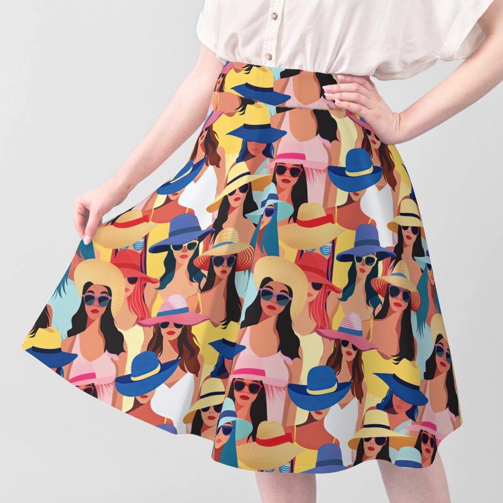 Women at the Beach in Summer in Sunhats and Suits Large Scale Bright Fabric brat summer fabric