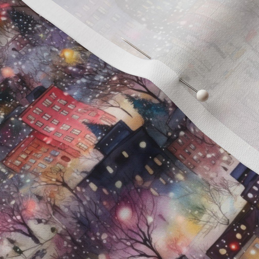 Small New York City Christmas Street Watercolor Fabric christmas lights fabric