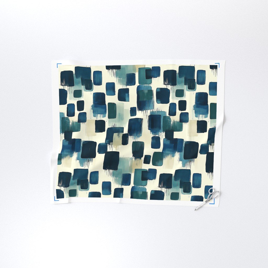 Large Abstract Brushstroke City Blocks in Deep Blue and Teal Fabric deep blue fabric