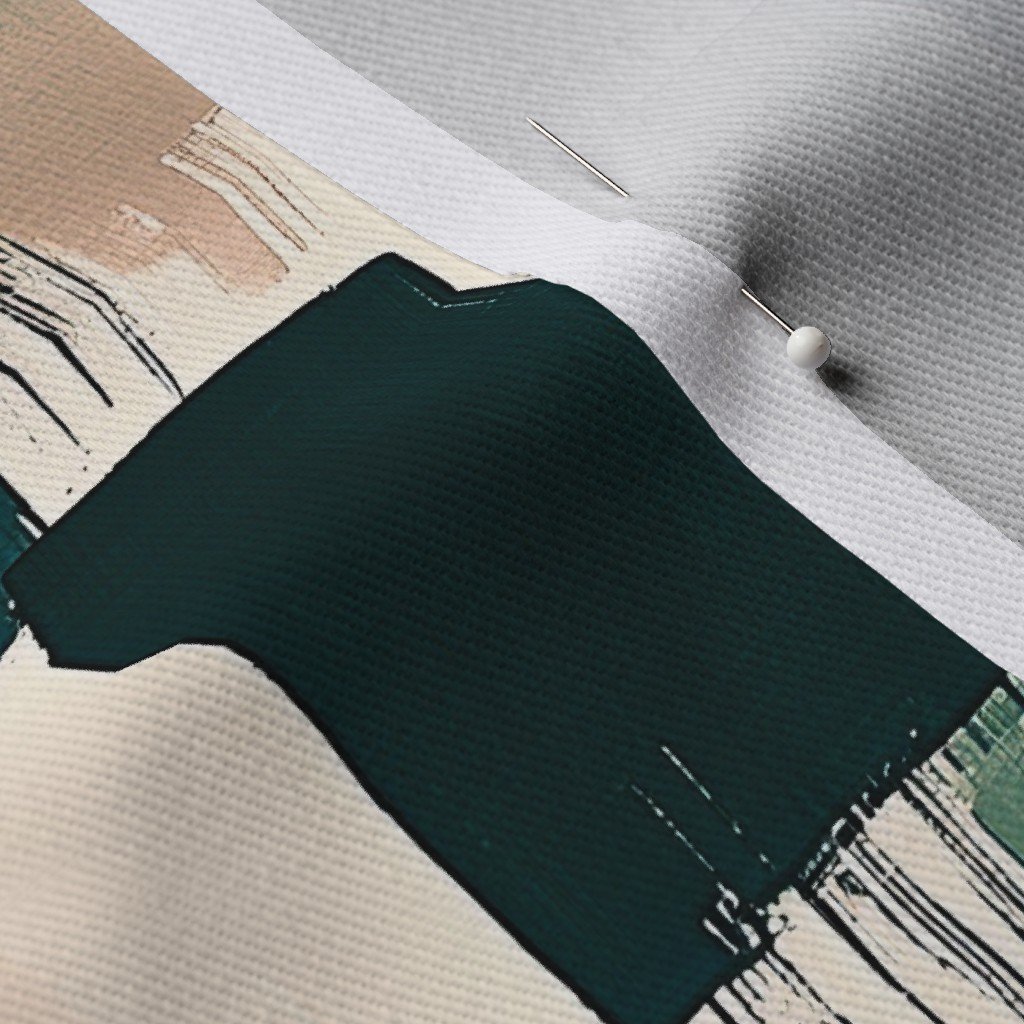 Abstract Earthy Brushstroke Blocks in Teal and Soft Peach Fabric soft peach fabric