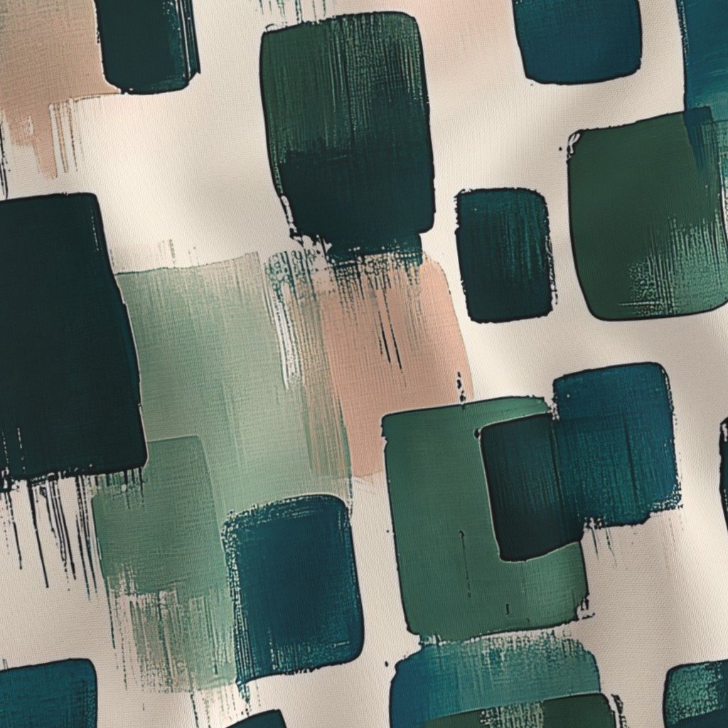 Large Abstract Earthy Brushstroke Blocks in Teal and Soft Peach Fabric soft peach fabric