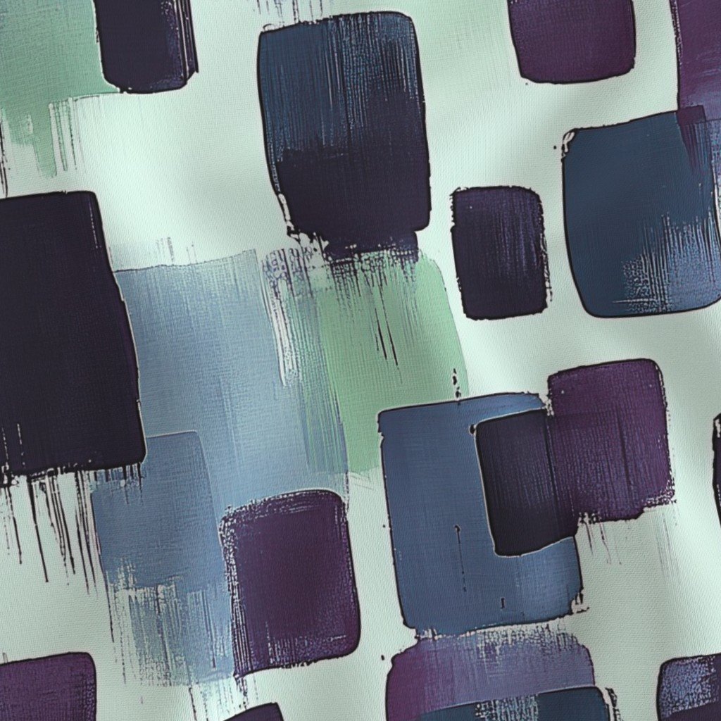 Large Abstract Brushstroke Blocks in Purple Teal and Cream Fabric abstract fabric
