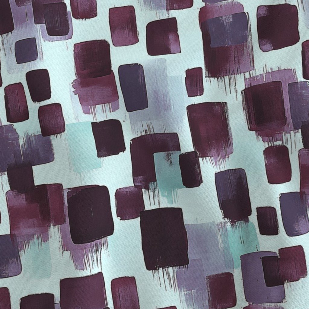 Abstract Brushstroke Blocks in Burgundy Teal and Soft Mint Fabric abstract fabric