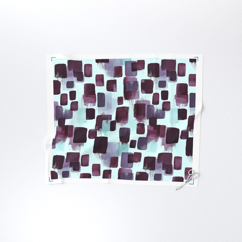 Large Abstract Brushstroke Blocks in Burgundy Teal and Soft Mint Fabric abstract fabric