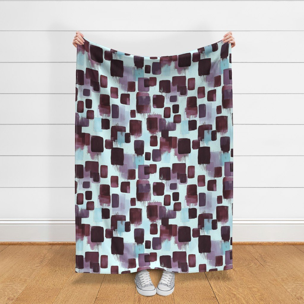 Large Abstract Brushstroke Blocks in Burgundy Lavender and Soft Mint Fabric abstract fabric