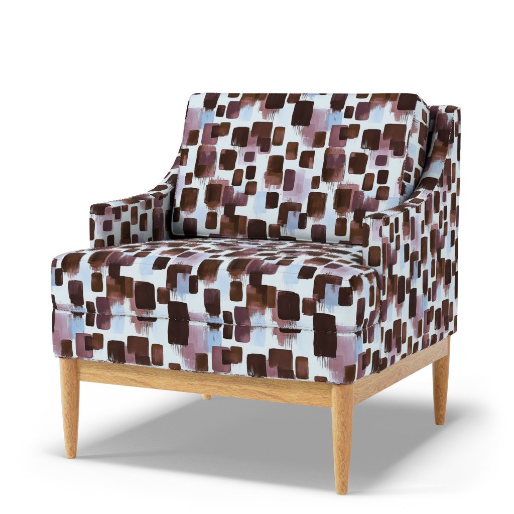 Abstract Brushstroke Blocks in Brown Rosewood and Sky Blue Fabric sky blue fabric