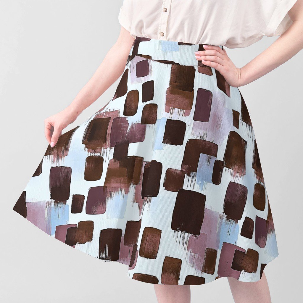 Large Abstract Brushstroke Blocks in Brown Rosewood and Sky Blue Fabric sky blue fabric
