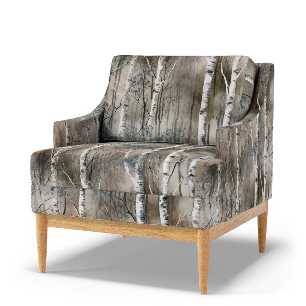 Endless Silver Birch Tree Dreamscape in Misty Taupe and Slate Blue Fabric birch fabric