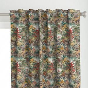 Small Japanese Water Garden Watercolor with Temples Home Styling Collection Design Collection orange trees curtain design