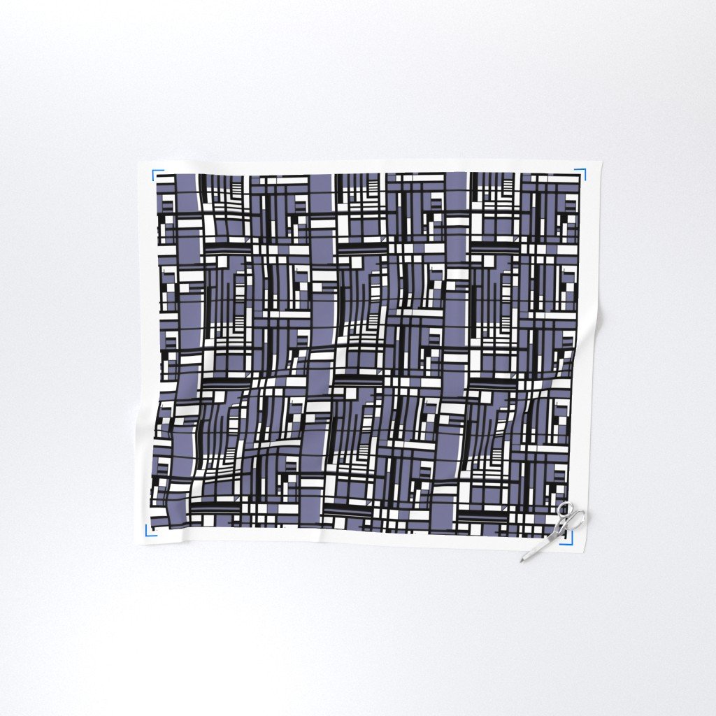 Periwinkle Modernist City Blocks Geometric Pattern Fabric abstract lines fabric