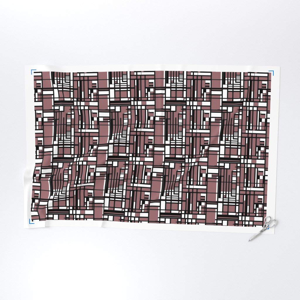 Dusty Rose Modernist City Blocks Geometric Pattern Fabric abstract lines fabric