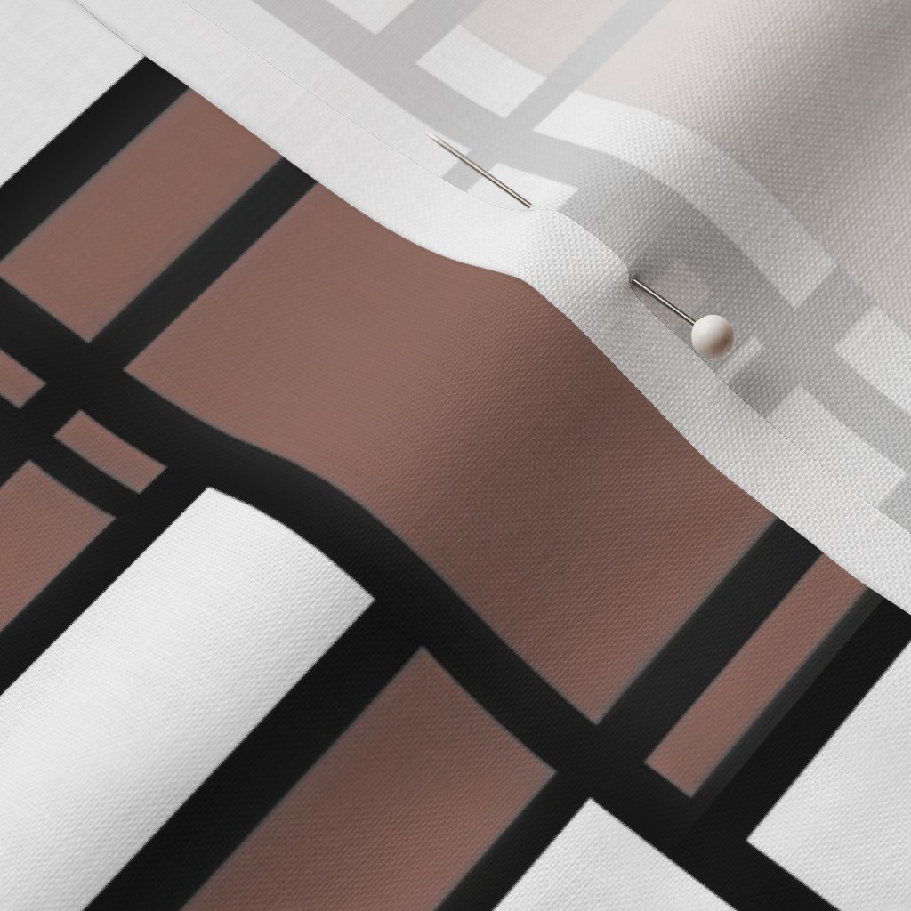 Clay Brown Modernist City Blocks Geometric Pattern Fabric abstract lines fabric