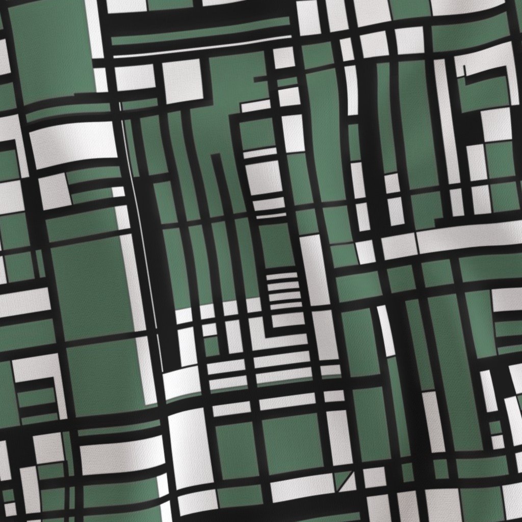 Eucalyptus Green Modernist City Blocks Geometric Pattern Fabric abstract lines fabric