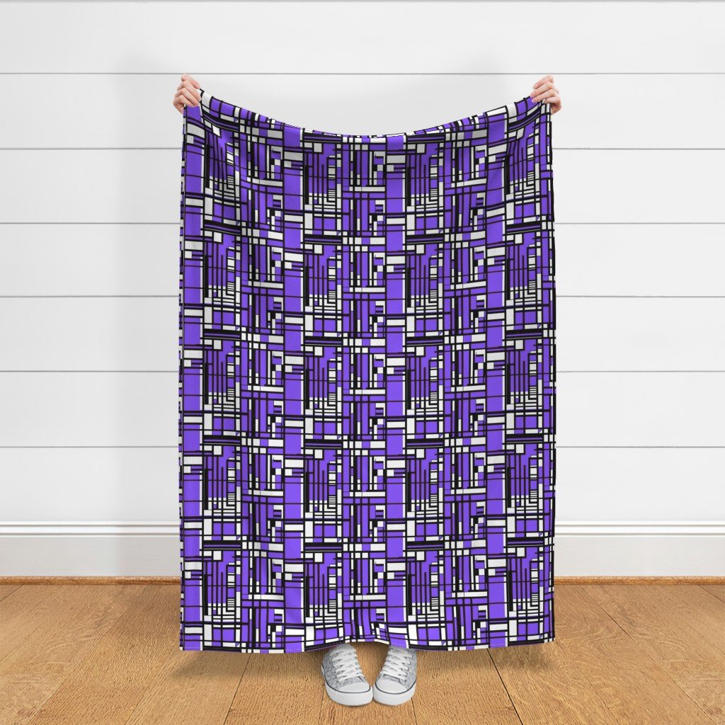 Electric Violet Modernist City Blocks Geometric Pattern Fabric abstract lines fabric