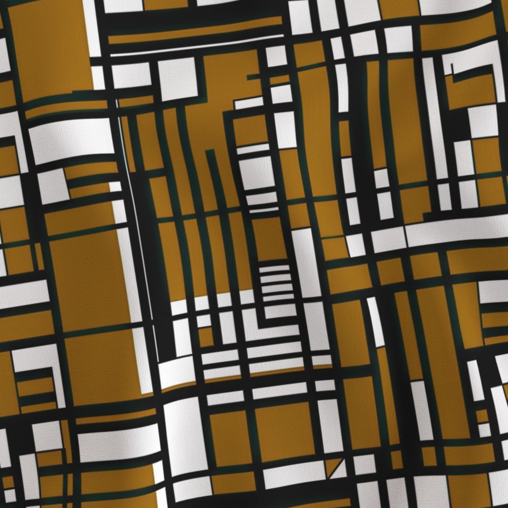 Mustard Gold Modernist City Blocks Geometric Pattern Fabric abstract lines fabric