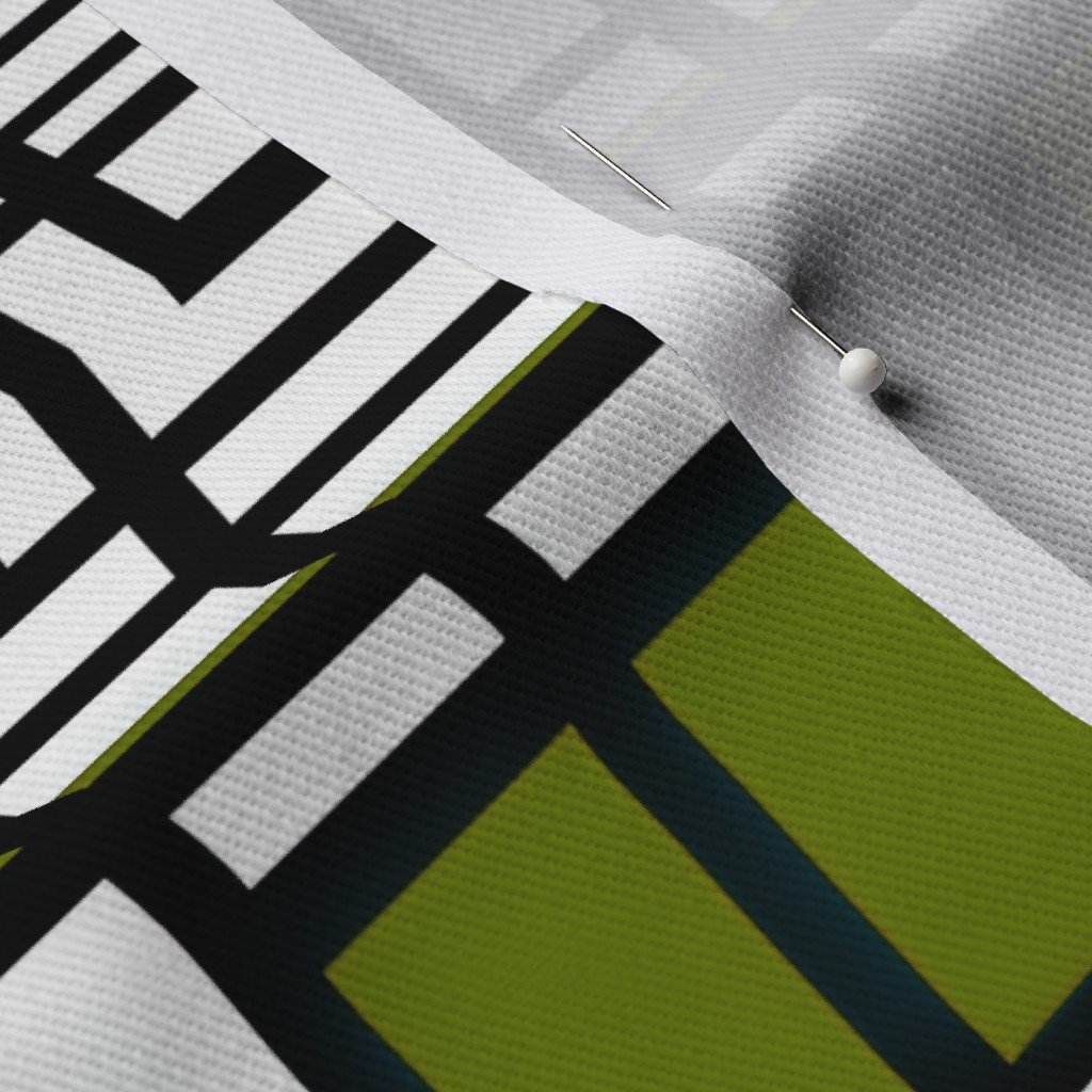 Moss Green Modernist City Blocks Geometric Pattern Fabric abstract lines fabric