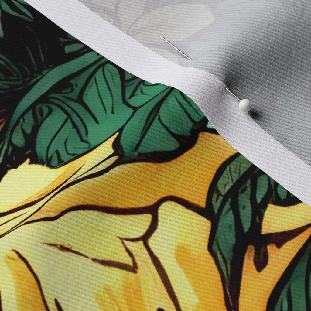 Vintage Hawaiian Tropical Floral Landscape in Bright Volcano Sunset Fabric floral fabric