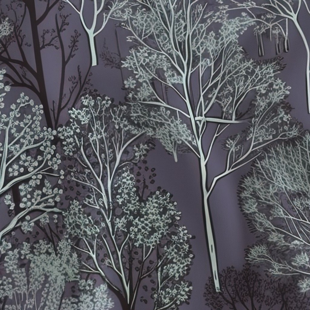 New England Endless Forest Trees in Twilight Blue Winter Fabric botanical fabric