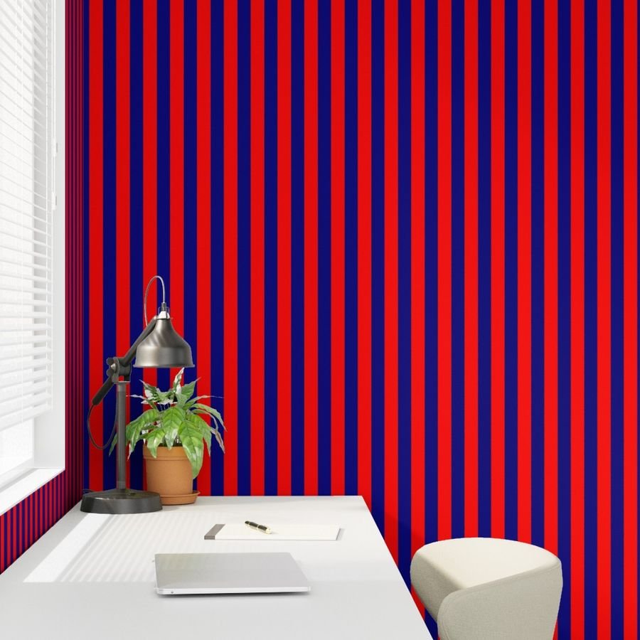 Bold Coastal Classic Red and Navy Blue Cabana Tent Stripe Wallpaper mockup view