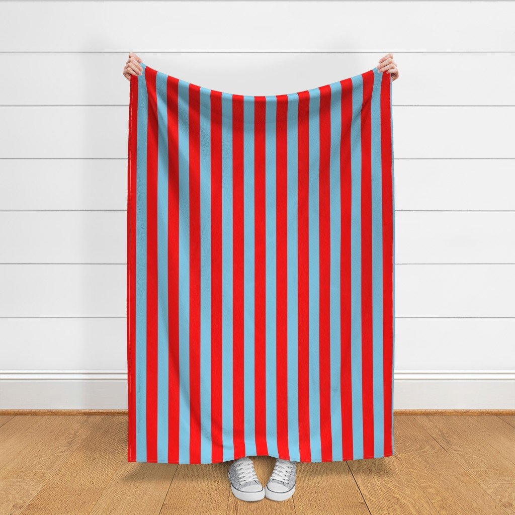 Bold Coastal Classic Red and Sky Blue Cabana Tent Stripe Fabric beach fabric