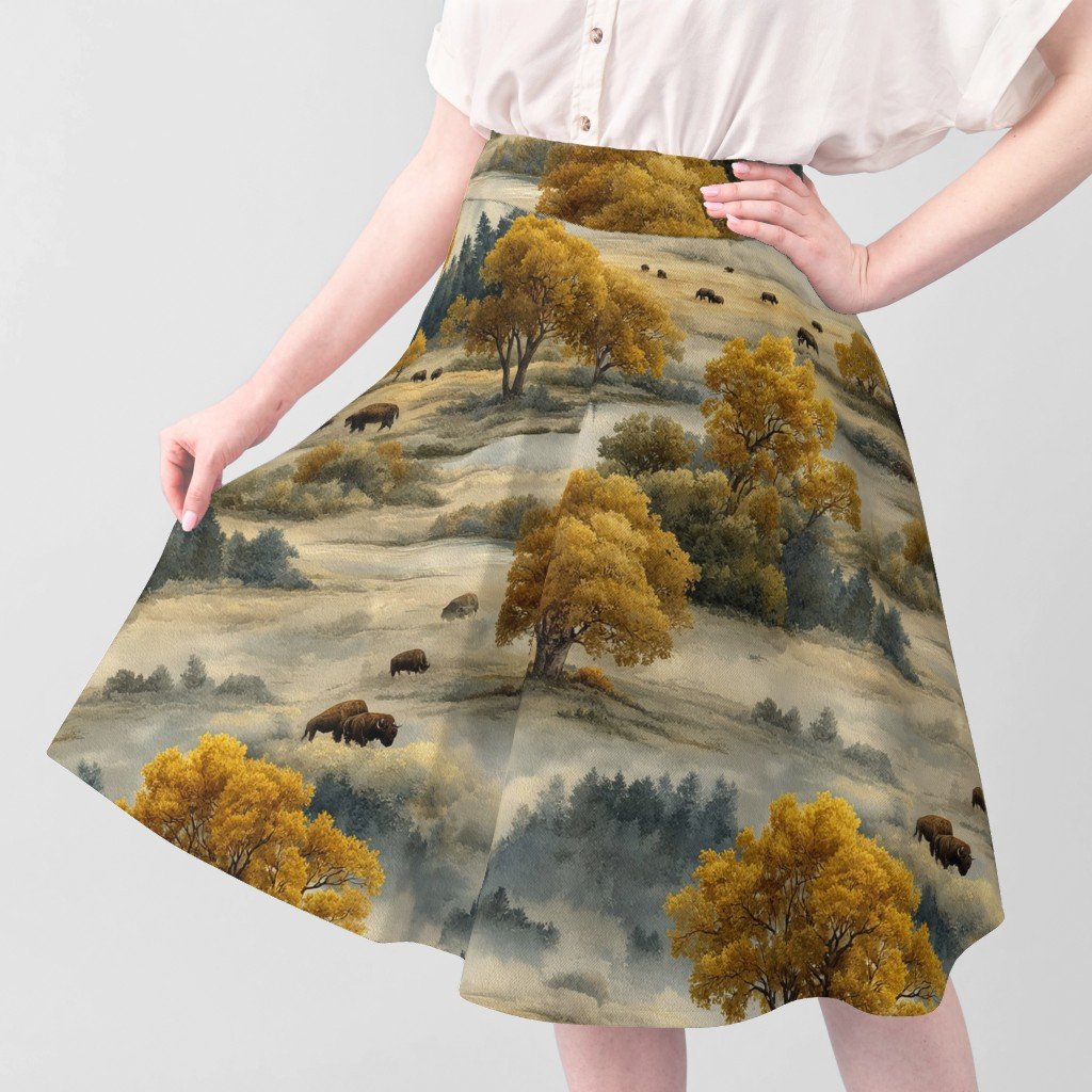 Yellowstone National Park Autumn Watercolor Bison Landscape Fabric bison fabric