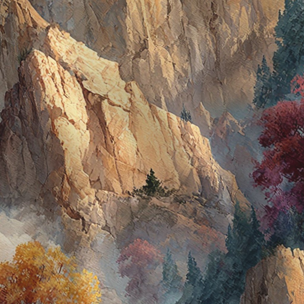 Yosemite National Park Autumn Watercolor Scenic Landscape Fabric autumn fabric
